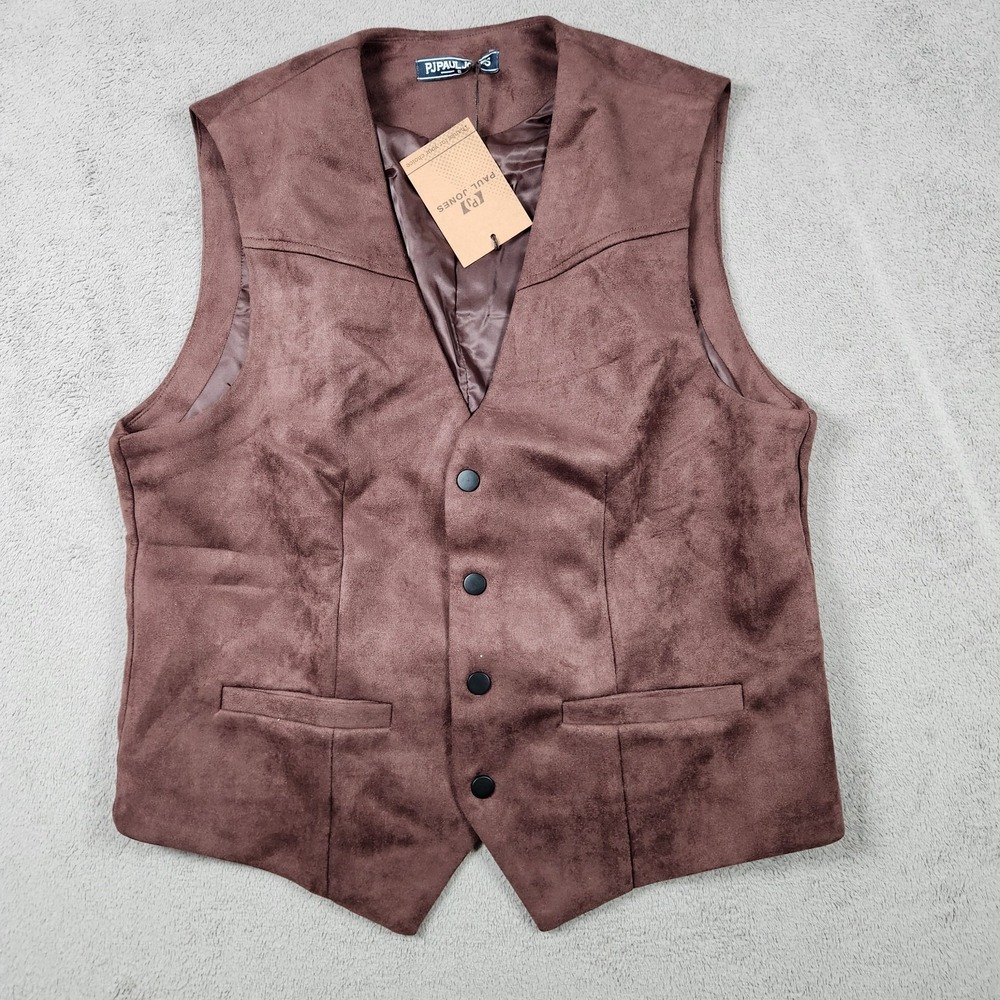 PJ Paul Jones 4 Button Vest Size S Small Polyester Brown Microfiber
